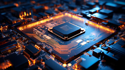 Fototapeta na wymiar Close-up of electronic circuit board. Technology background. 3D rendering