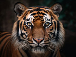 close up detailed portrait of tiger face, generative ai