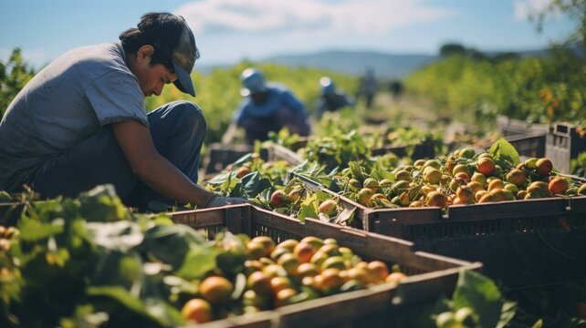 Fruit pickers on a farm