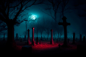 sinister cemetery at night