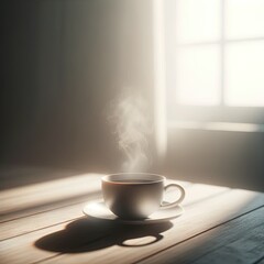 Morning Coffee with Sunlight Streaming Through Window
