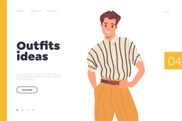 Website landing page design template offering outfit ideas for man in trendy casual 90s style