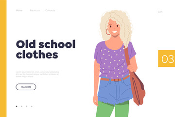 Website landing page design template advertising old school clothes for woman casual everyday attire