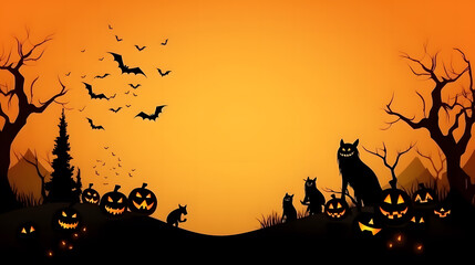 Naklejka premium Halloween background with bats, pumpkins and mosnters