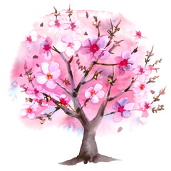 Kwitnące drzewo wiśni ilustracja - obrazy, fototapety, plakaty