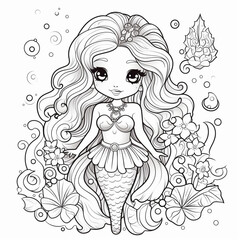 children's illustration of a mermaid, coloring, line, drawing
