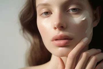 Foto op Canvas Beautiful young natural woman applying face cream © Boadicea