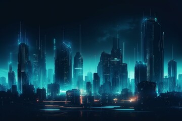 Cityscape at night with futuristic aesthetics. Generative AI