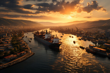 Fototapeta premium lots of ship in the seaport ariel view