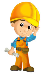 Cartoon construction workerdoing work isolated illustration for children