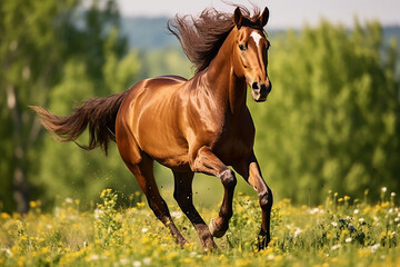 Obraz premium Horse Running Bay horse running on a meadow