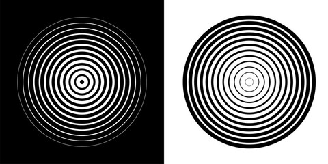 Abstract hypnotic background with concentric circles. Graphic design elements. Sound wave. Concentric circle element. Black and white color ring. Abstract vector illustration for sound wave