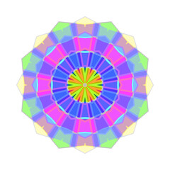 mehrfarbige rosette mit strahlen im zentrum und helleren flächen im außenring, mandala,...