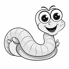 Fototapeta premium Illustration of a smiling worm in black and white coloring, generative ai