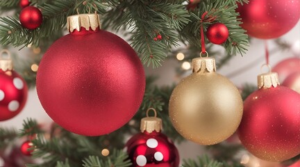 Obraz na płótnie Canvas red christmas balls tree decoration, bokeh circles on background