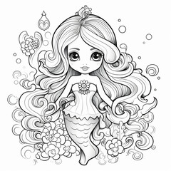 Obraz na płótnie Canvas children's illustration of a mermaid, coloring, line, drawing 