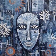 Abstract portrait on winter blue cold background