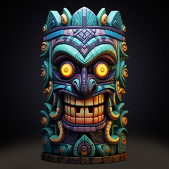 Tiki statue isolated on a transparent background. Tiki totem. Colorful wooden tiki statue. 