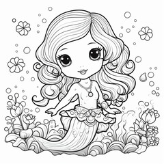 children's illustration of a mermaid, coloring, line, drawing
