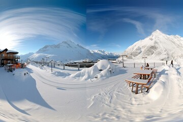 360-degree virtual reality panorama of Les Deux Alpes, France. Generative AI