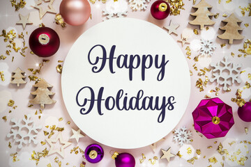 Fototapeta na wymiar Purple And Festive Christmas Background With Text Happy Holidays