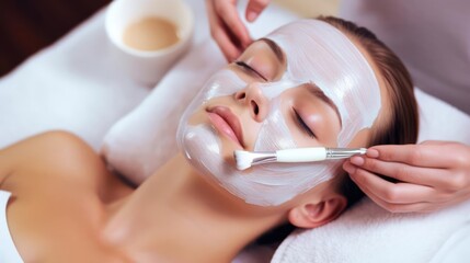 Woman in mask on face in spa beauty salon