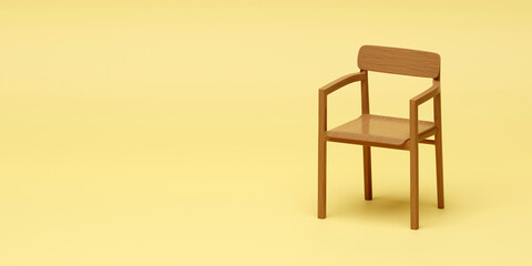 Modern chair 3d render, isolated on yellow background, isometric side view