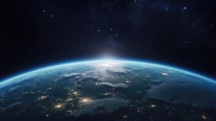 Nightly planet Earth in dark outer space - obrazy, fototapety, plakaty