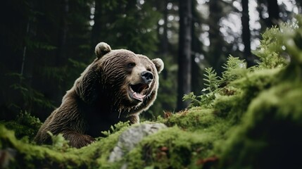 Fototapeta premium Brown bear - close encounter with a wild brown bear