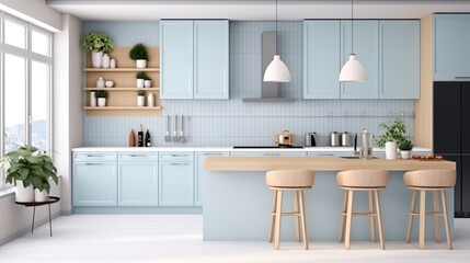 Fototapeta na wymiar modern Kitchen interior design In pastel blue tones