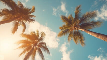 looking up to the sky while seeing palm trees