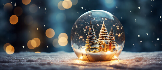 Sparkling Christmas wishes and new year dreams in a glass ball on snowy wonderland