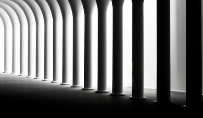 Abstract architectural background with black and white columns. AI generated