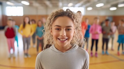 Confident female coach during physical education class at school gym.generative ai