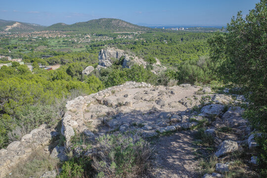 Mallorca, Spain - 8 Oct, 2023: Puig de sa Marisca archaeological site, Santa Ponsa, Mallorca