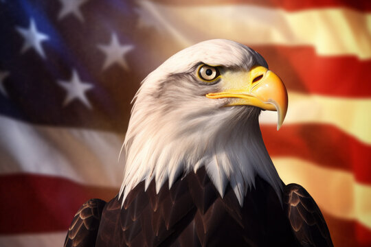 AI generated image of eagle against the American flag while celebrating Independence Day
