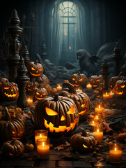 Halloween poster template, for holiday event, greeting card, banner, invitation, etc, generative ai