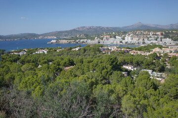 Mallorca, Spain - 8 Oct, 2023: Views of Santa Ponsa from Puig de sa Morisca archaeological site
