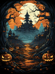 Halloween poster template, for holiday event, greeting card, banner, invitation, etc, generative ai