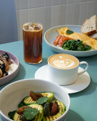 breakfast with coffee in restauirant