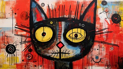 graffiti on the wall of a cat, art brut