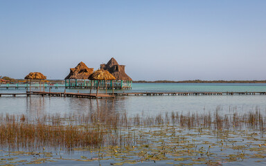 Laguna de Bacalar is also known as the Lagoon of Seven Colors, in Bacalar, Mexico. The crystal...