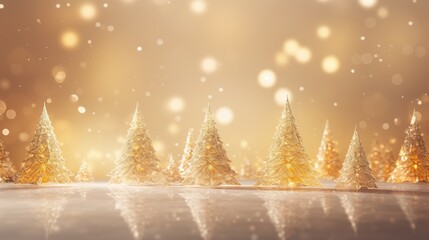 Golden luxury Christmas background with gold glitter, glasses decor snowflakes and Christmas tree.