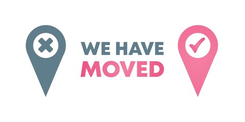 We've moved the location of the new office icon. Moving address change location announcement map home business. We have moved the illustration concept. Illustration design.