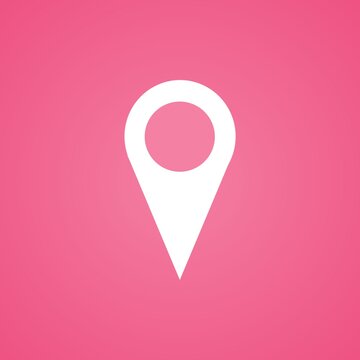 Pin point icon. location pointer symbol on map isolated on pink background.