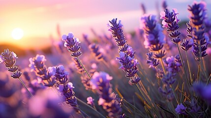Sanset purple lavender field close up