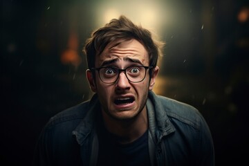 Obraz premium young man with an expression of worry, sadness and depression