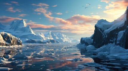 Amazing landscape inspired by Greenland - fictional landmark illustration - obrazy, fototapety, plakaty