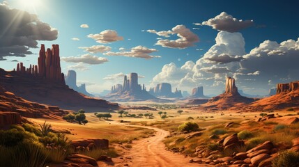 Beautiful landscape inspired by Monument Valley - fictional landmark illustration