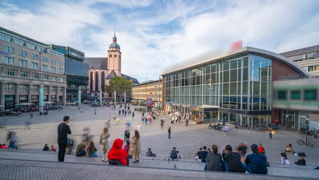 Cologne main sqaure in city centre time lapse hyperlapse video footage of cologne train station in front of cologne cathedral,cologne city germany. Cologne central station.
